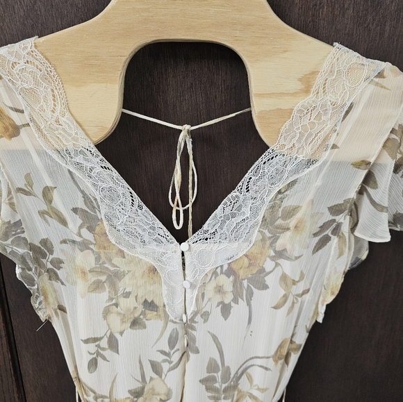 Reiss Emlin Floral Printed MIDI‎ Dress Ivory Yellow Fairy Cottage Lace NWOT - Picture 11 of 13